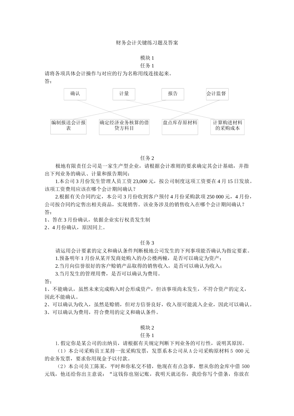 财务会计关键练习题与答案_第1页