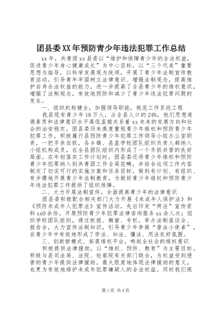 团县委XX年预防青少年违法犯罪工作总结