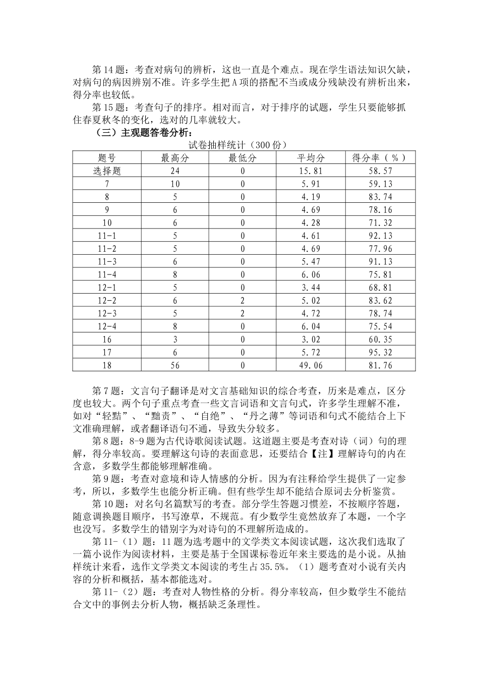 XXXX年宝鸡市高三教学质量检测(二)试卷分析_第3页