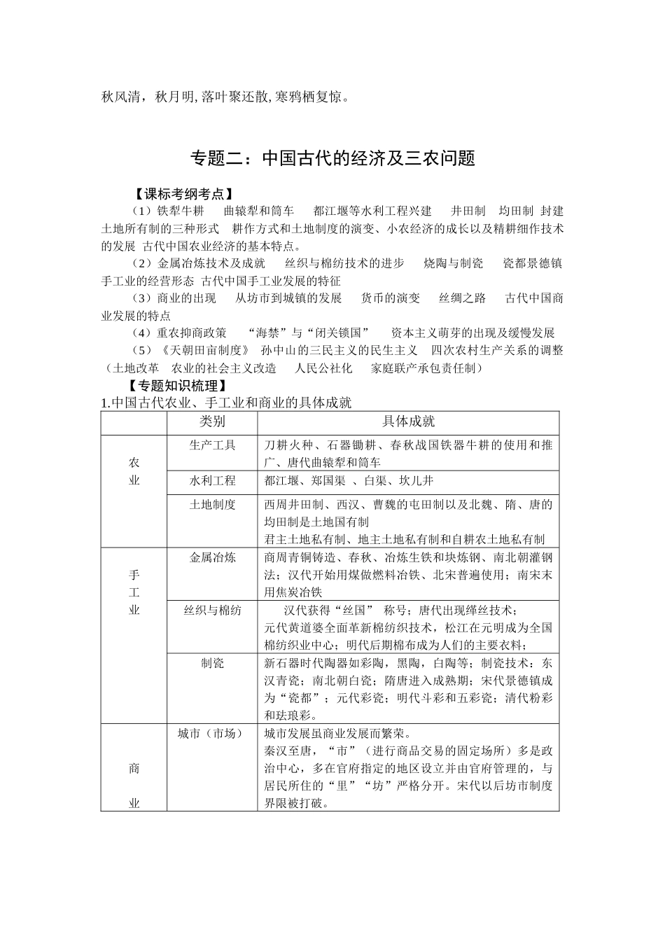 Jpzxfc高考历史二轮专题辅导教案：中国古代的经济及三农问题_第1页