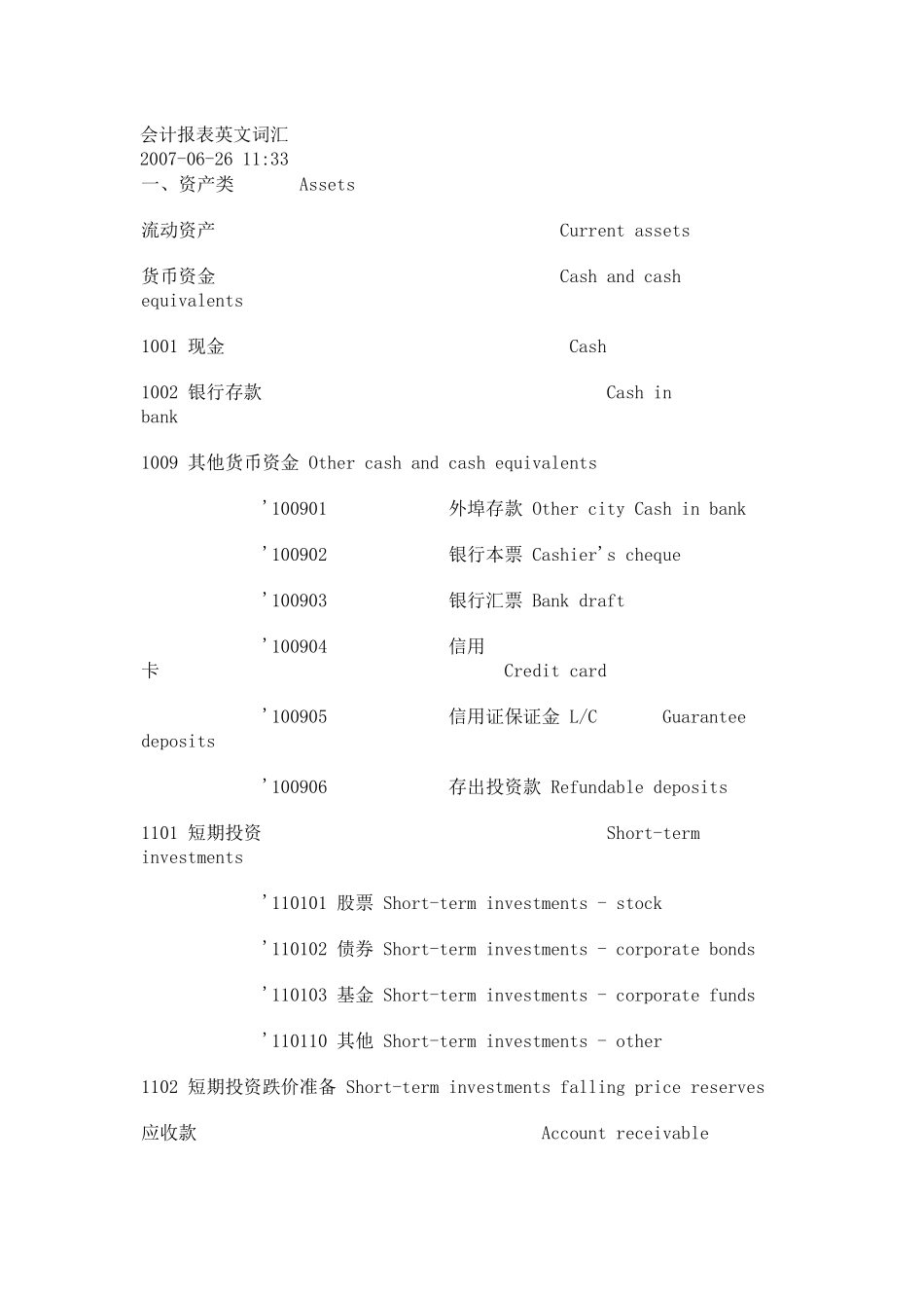 会计报表英文词汇_第1页