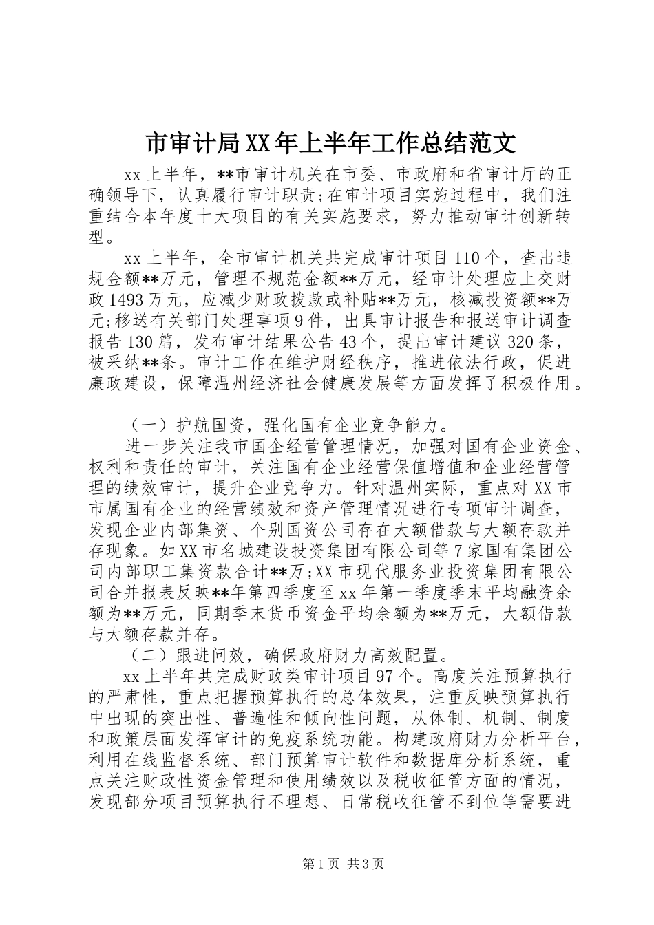 市审计局XX年上半年工作总结范文_第1页