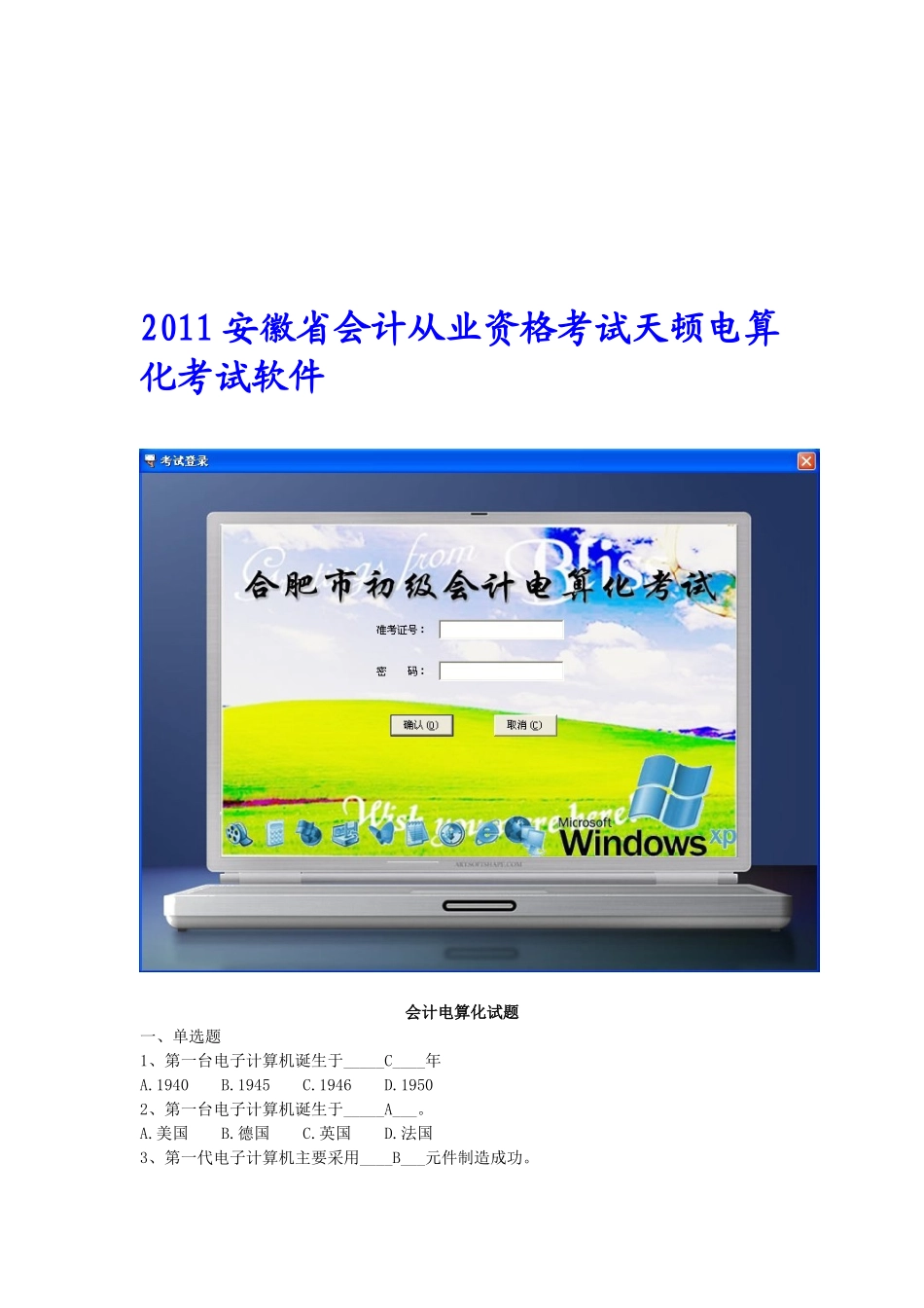 安徽省会计电算化试题_第1页