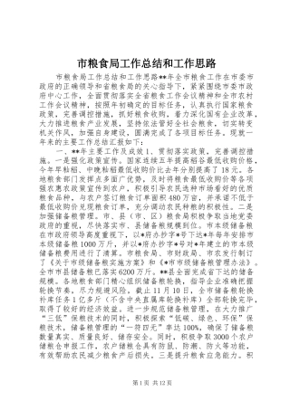市粮食局工作总结和工作思路