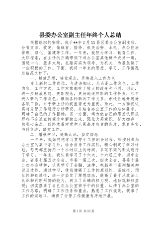 县委办公室副主任年终个人总结