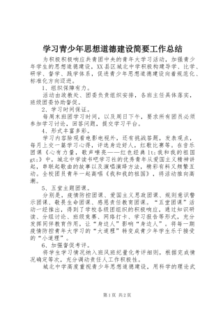 学习青少年思想道德建设简要工作总结