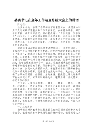 县委书记在全年工作巡查总结大会上的讲话