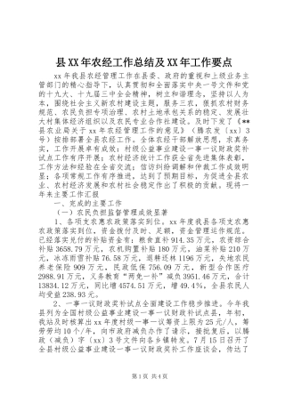 县XX年农经工作总结及XX年工作要点