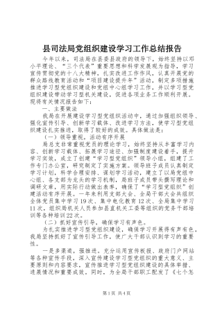 县司法局党组织建设学习工作总结报告