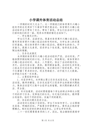 小学课外体育活动总结