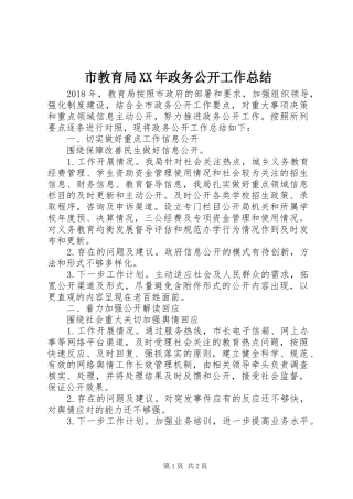 市教育局XX年政务公开工作总结
