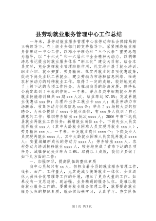 县劳动就业服务管理中心工作总结