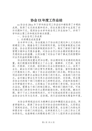 协会XX年度工作总结