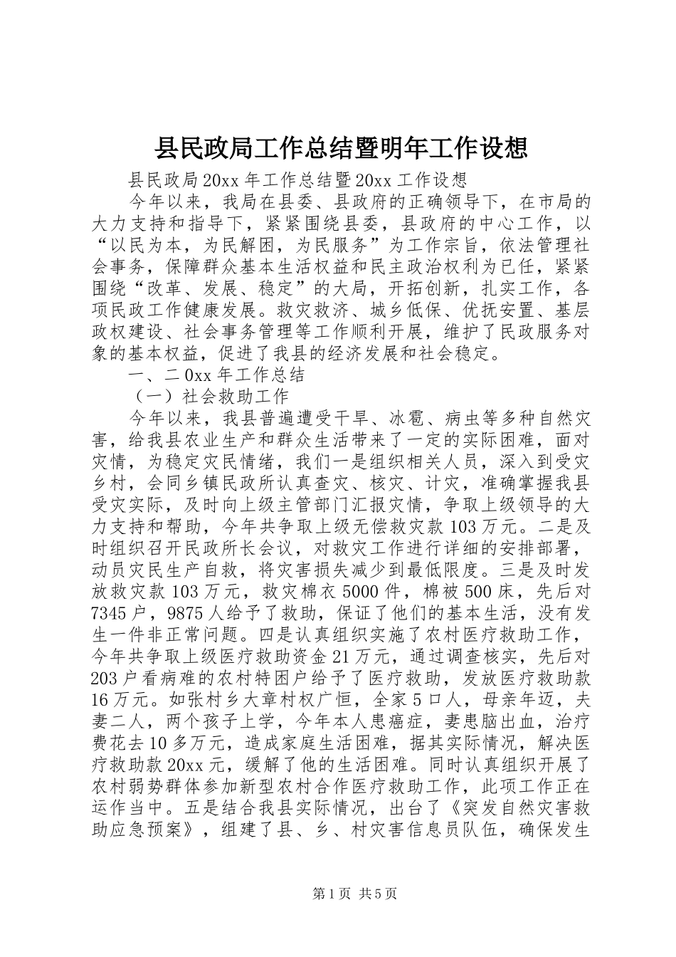 县民政局工作总结暨明年工作设想_第1页