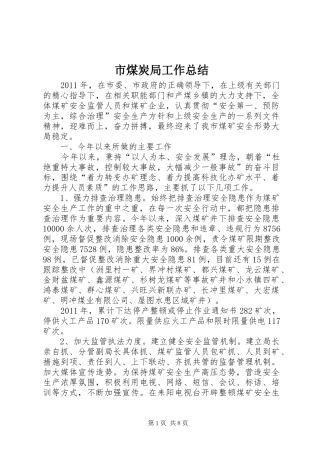 市煤炭局工作总结