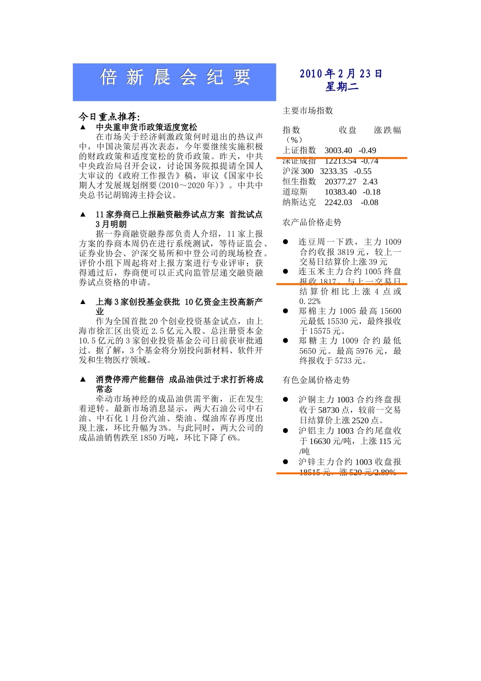 倍新投资-晨会纪要-2月23日_第1页