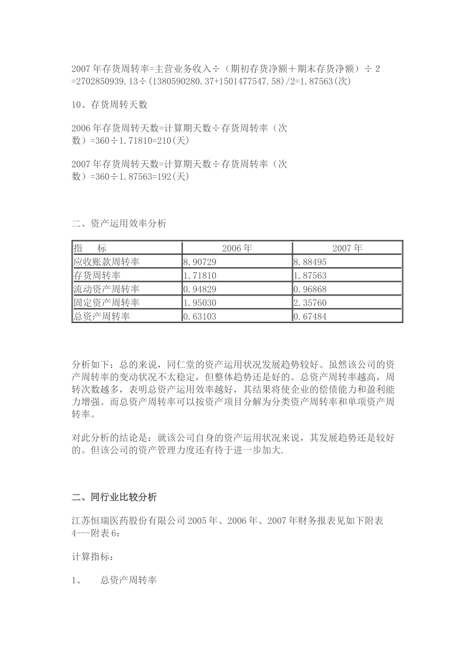 北京同仁堂股份有限公司财务报表资产运用效率分析_第3页