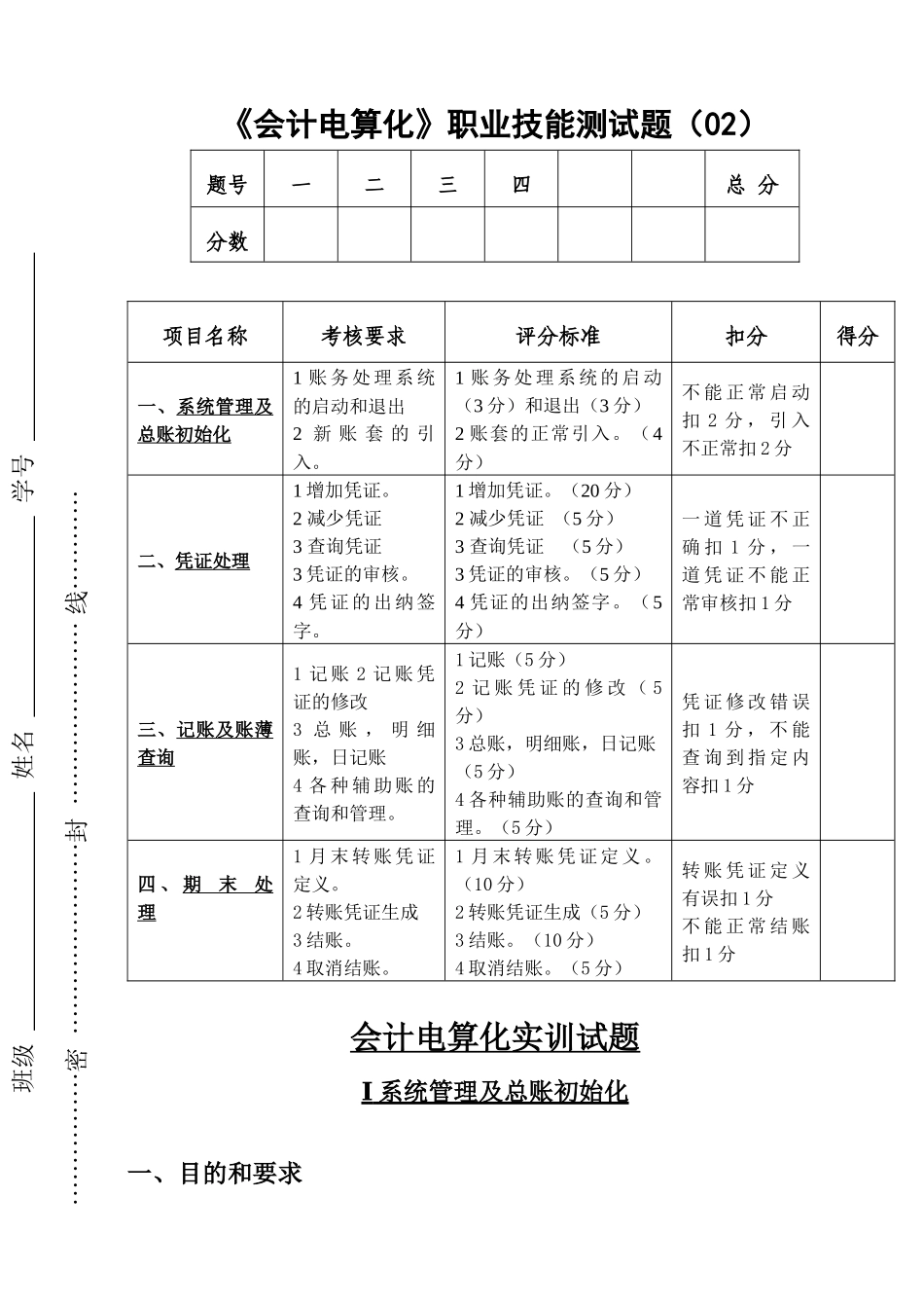 财务会计与电算化管理知识测试题_第1页
