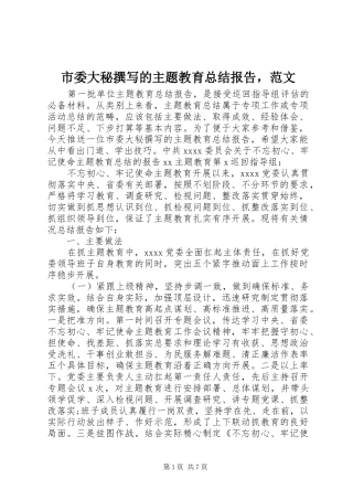 市委大秘撰写的主题教育总结报告，范文