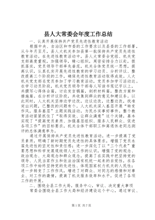 县人大常委会年度工作总结