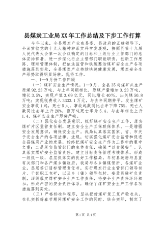 县煤炭工业局XX年工作总结及下步工作打算