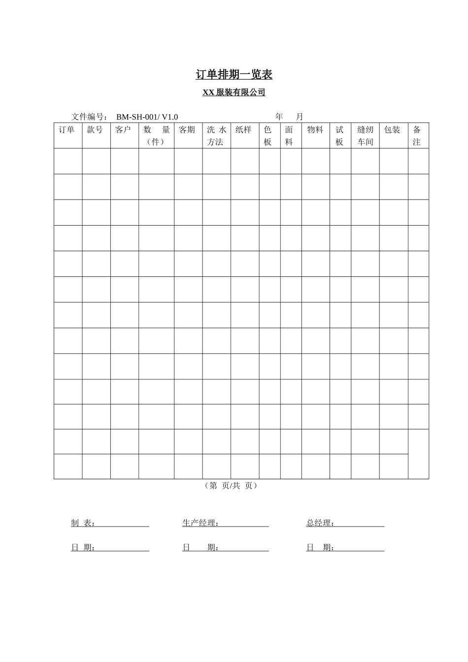 附录3服装企业质量管理体系编写常用应用表格的实例_第1页