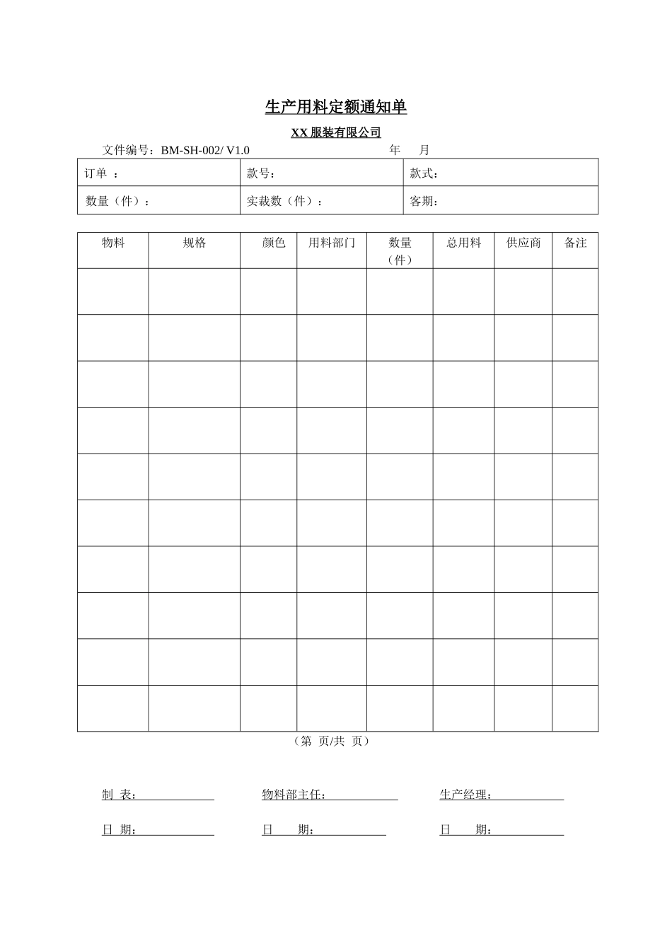 附录3服装企业质量管理体系编写常用应用表格的实例_第2页