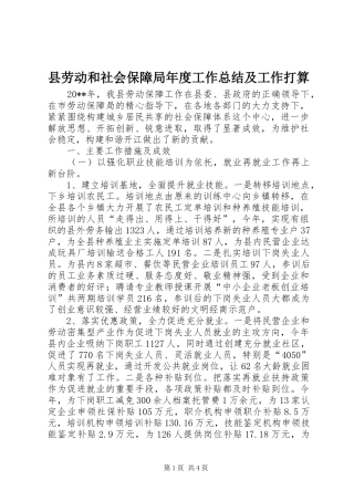县劳动和社会保障局年度工作总结及工作打算