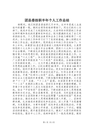 团县委挂职半年个人工作总结