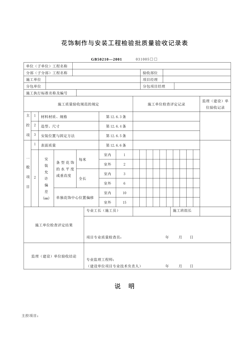 花饰制作与安装工程检验批质量验收记录表_第1页