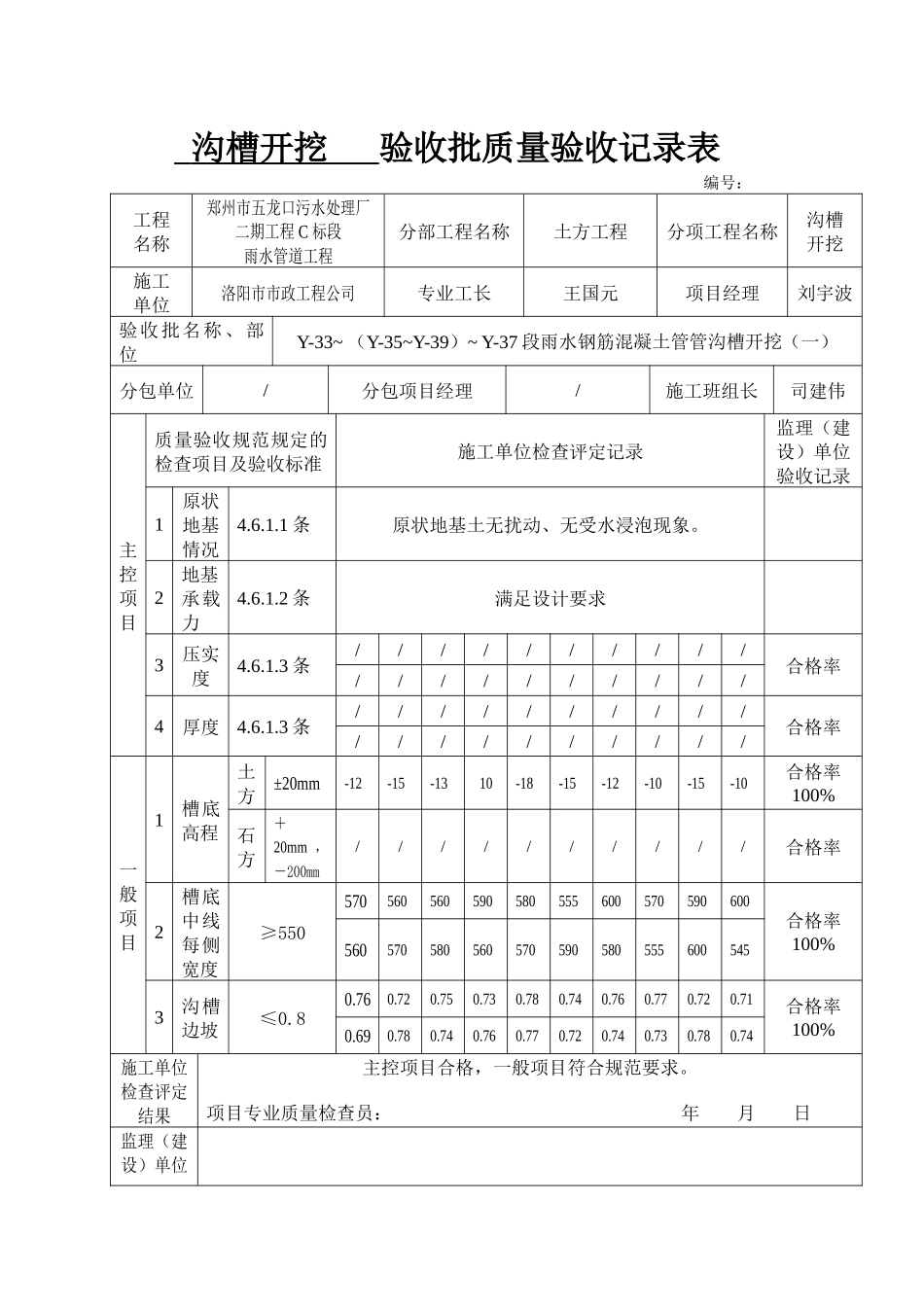 沟槽开挖验收批质量验收记录表_第1页