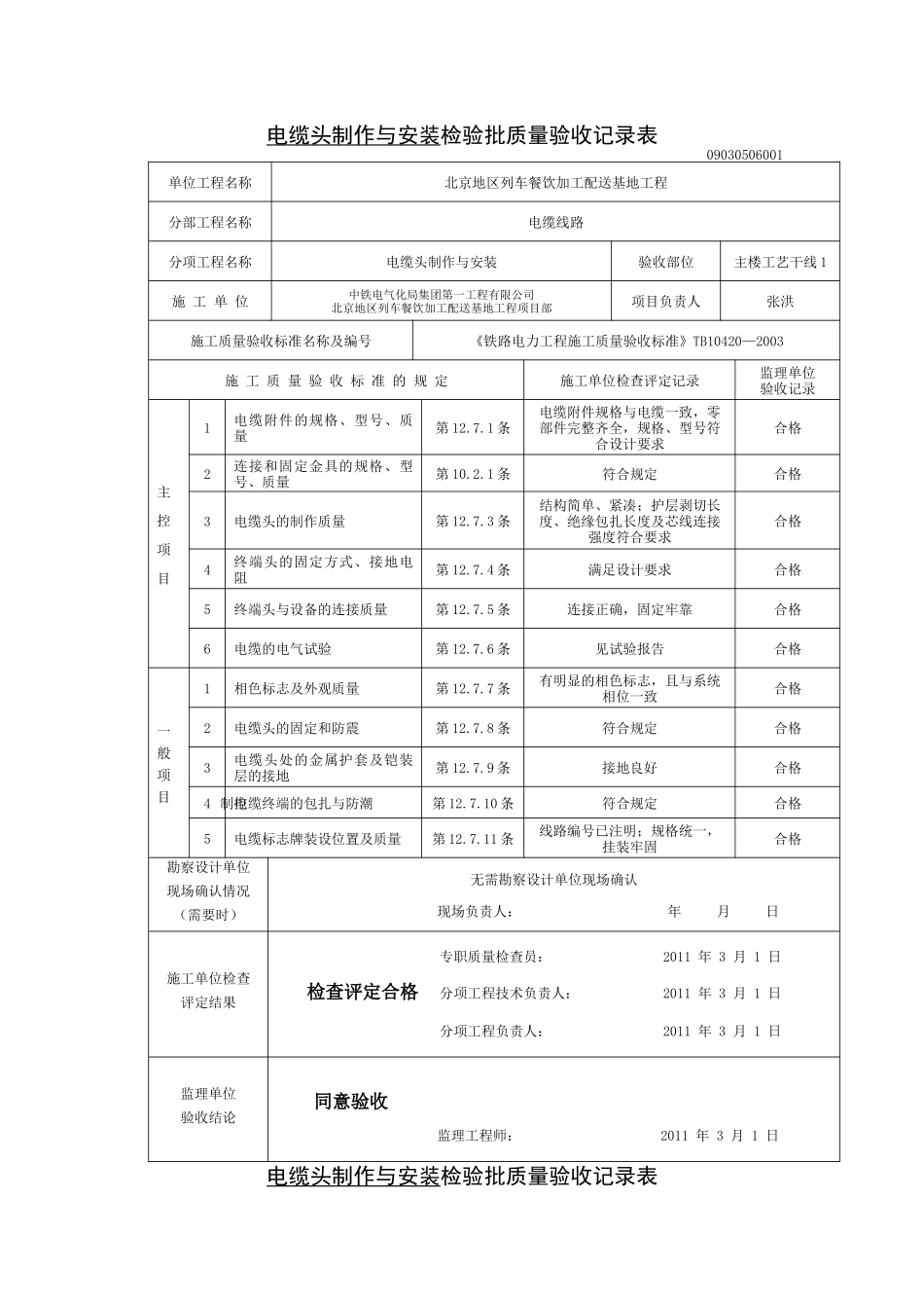 电缆头制作与安装检验批质量验收记录表(楼内)_第1页