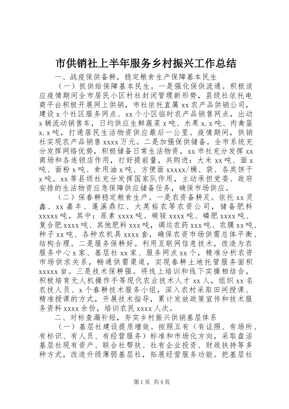 市供销社上半年服务乡村振兴工作总结_第1页
