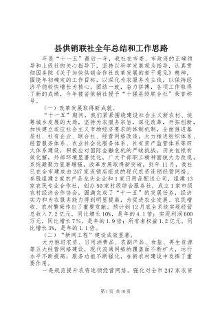 县供销联社全年总结和工作思路
