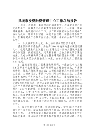 县城市投资融资管理中心工作总结报告