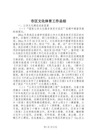 市区文化体育工作总结