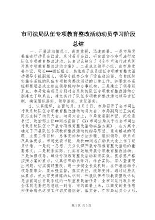 市司法局队伍专项教育整改活动动员学习阶段总结