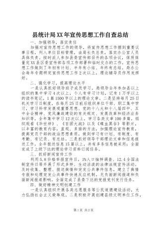 县统计局XX年宣传思想工作自查总结