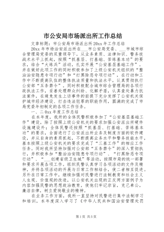 市公安局市场派出所工作总结