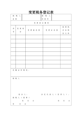 变更税务登记表