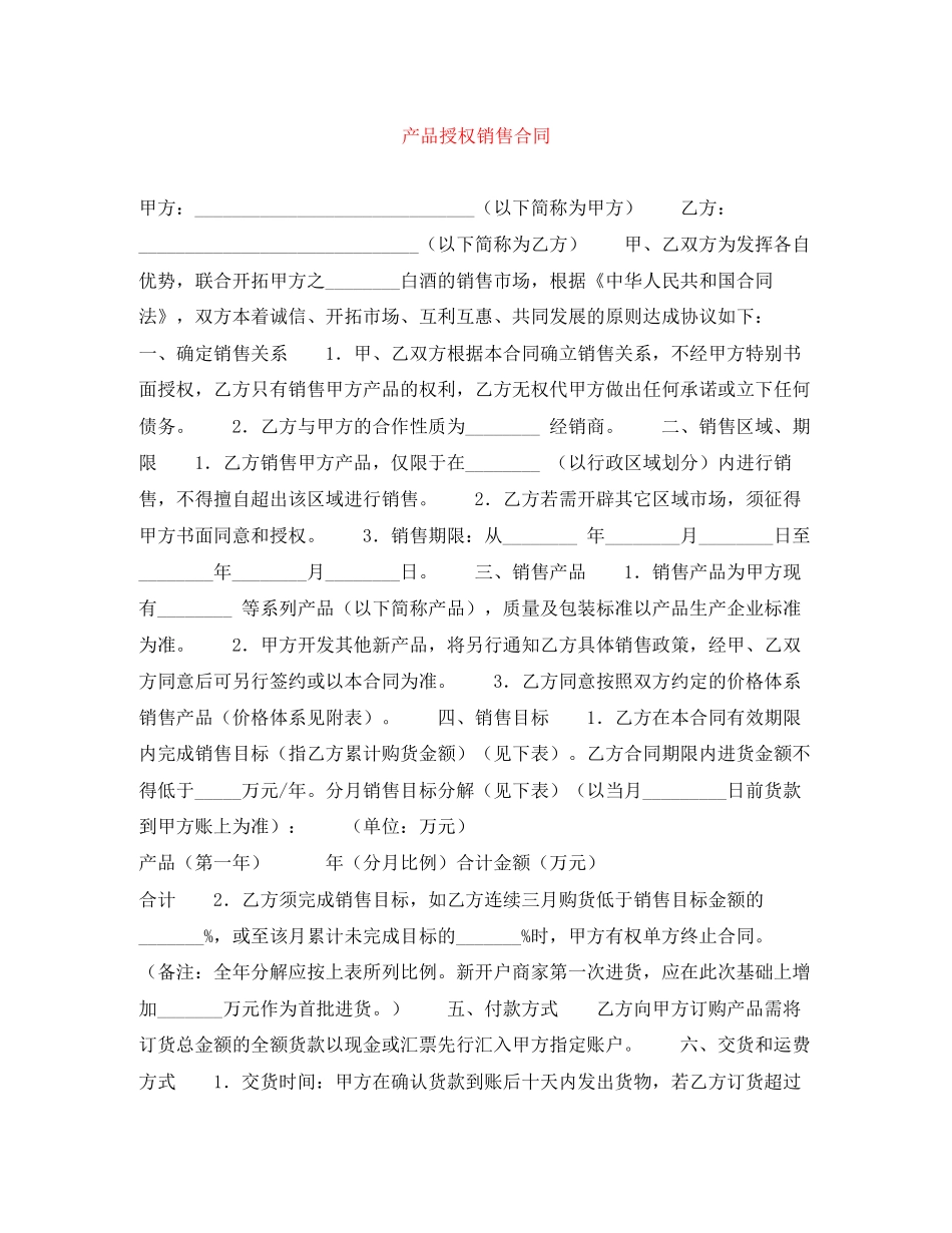 产品授权销售合同_第1页