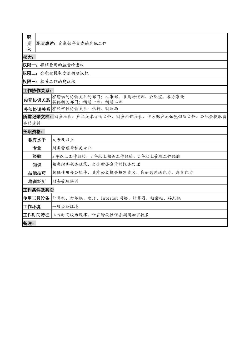 化妆品公司会计科主管岗位说明书_第2页