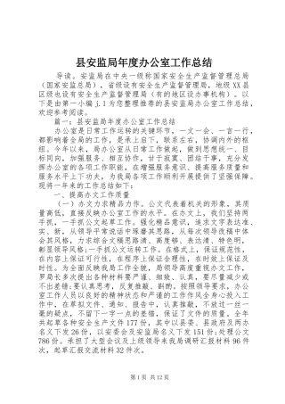 县安监局年度办公室工作总结