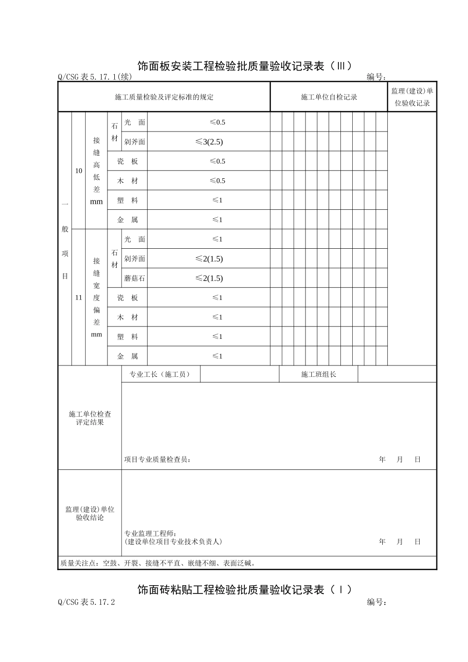 房建饰面（砖）工程施工质量验收记录表_第3页