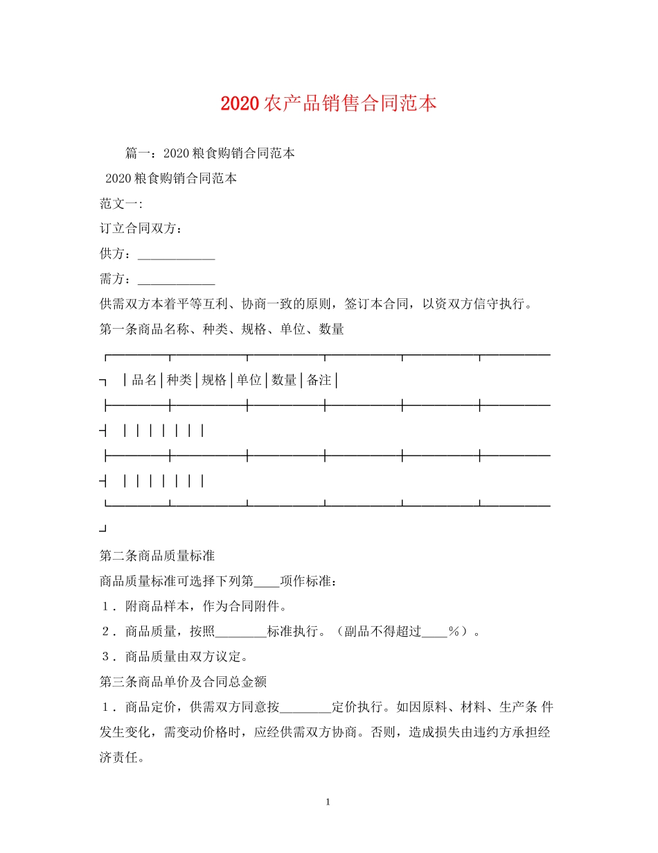 农产品销售合同范本_第1页