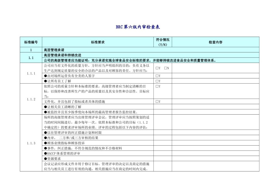BRC第六版内审检查表_第1页