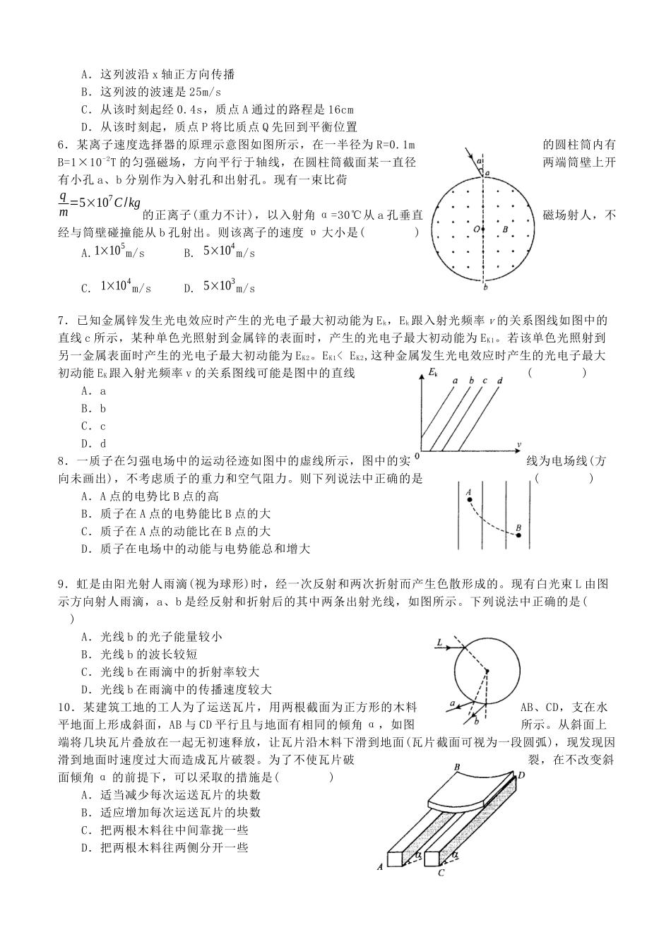 高中毕业班物理质量检查试题_第2页