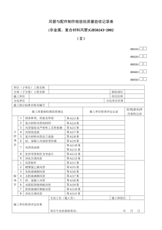 风管与配件制作检验批质量验收记录表2Ⅱ