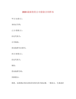 投资公司借款合同样本