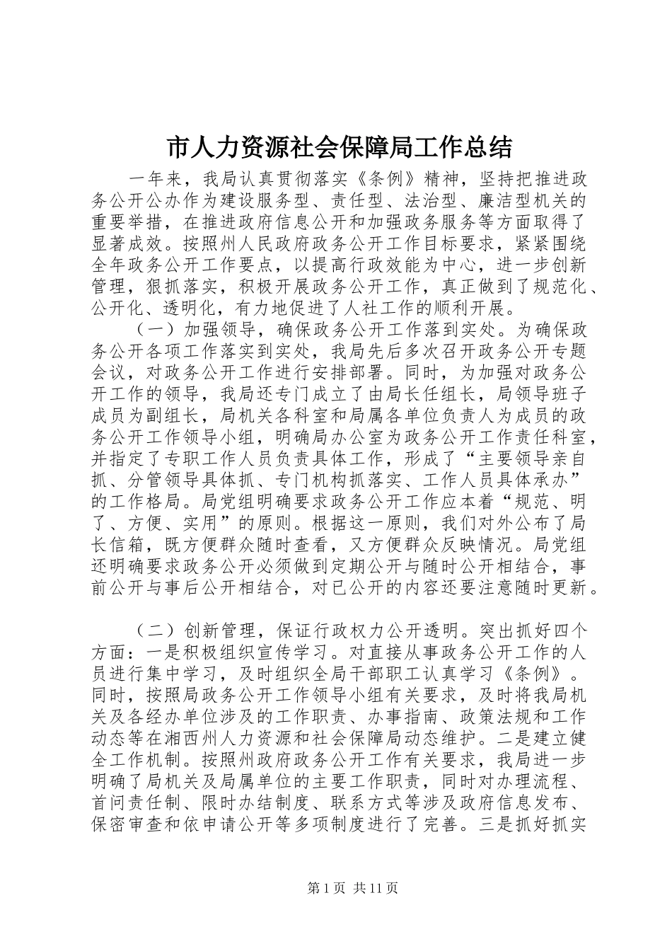 市人力资源社会保障局工作总结_第1页